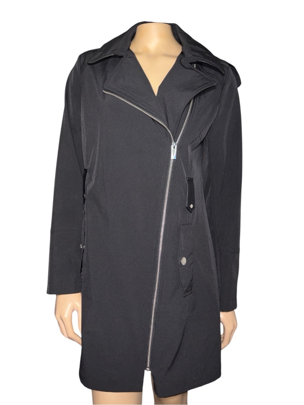 Via Spiga Black Asymmetrical Zip Women's Trench Coat/softshell jacket size S